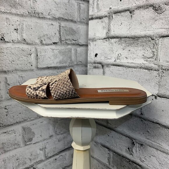 Steve Madden Croc Embossed Faux Leather Slip On Flat Slide Sandals - Picture 2 of 11